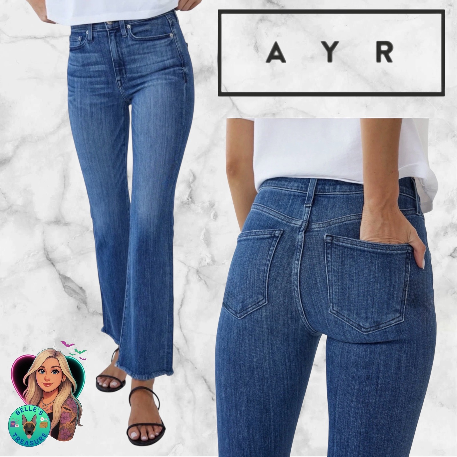 Ayr Jeans Women's 33l The Pop High Waisted Frayed Hem Cropped Medium Wash Bomba